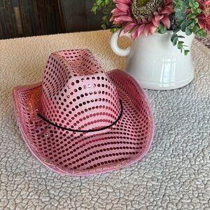 Pink Sequin Women's Cowboy Hat with Brim lined with Blinking  lights